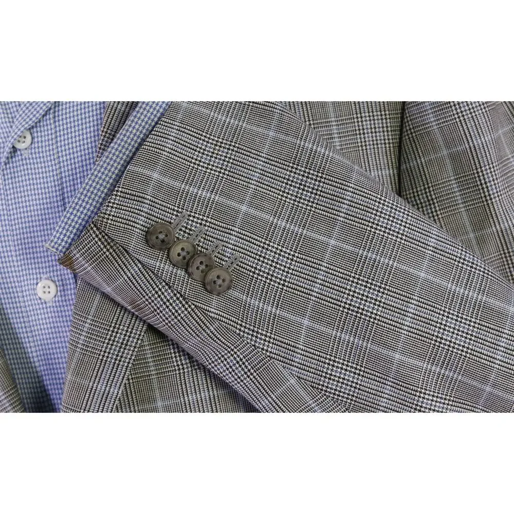 Ermenegildo Zegna Black Gray Blue Plaid Sportcoat Blazer 46R